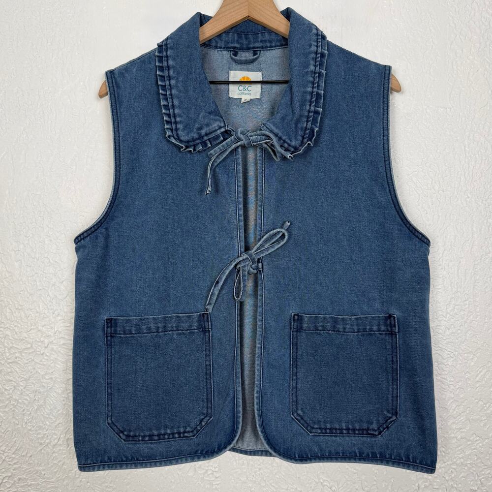 C&C California Tie Front Denim Vest Cotton Coastal Cowgirl Boho Western Size XL